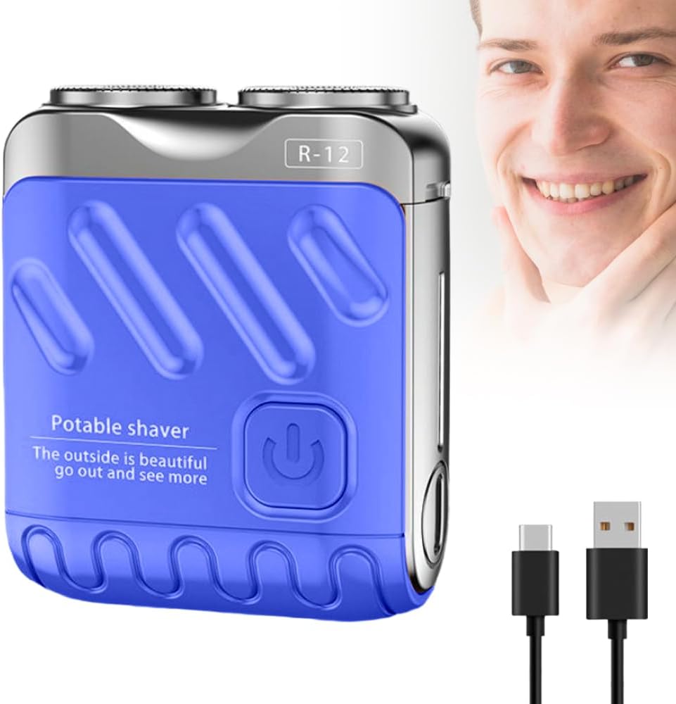 Portable Dual Ring Electric Shaver, Waterproof USB Rechargeable Mini Shaver with Magnetic Head