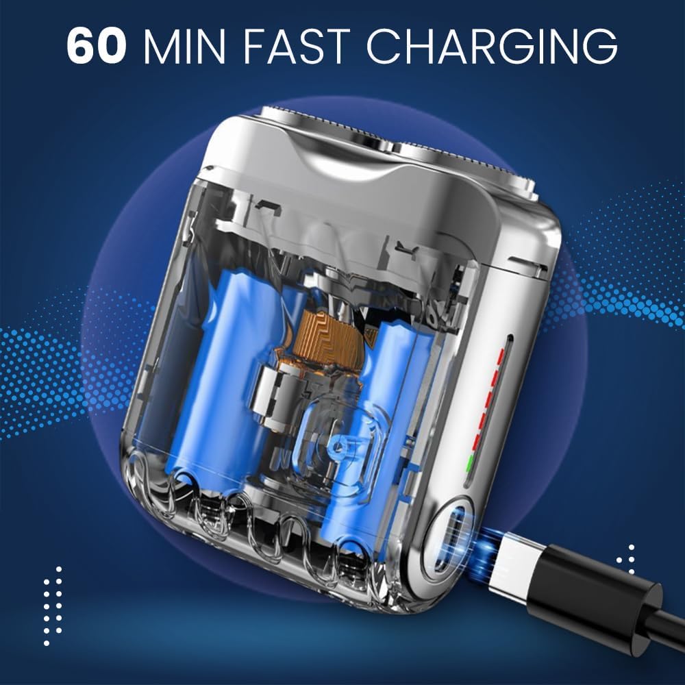 Portable Dual Ring Electric Shaver, Waterproof USB Rechargeable Mini Shaver with Magnetic Head