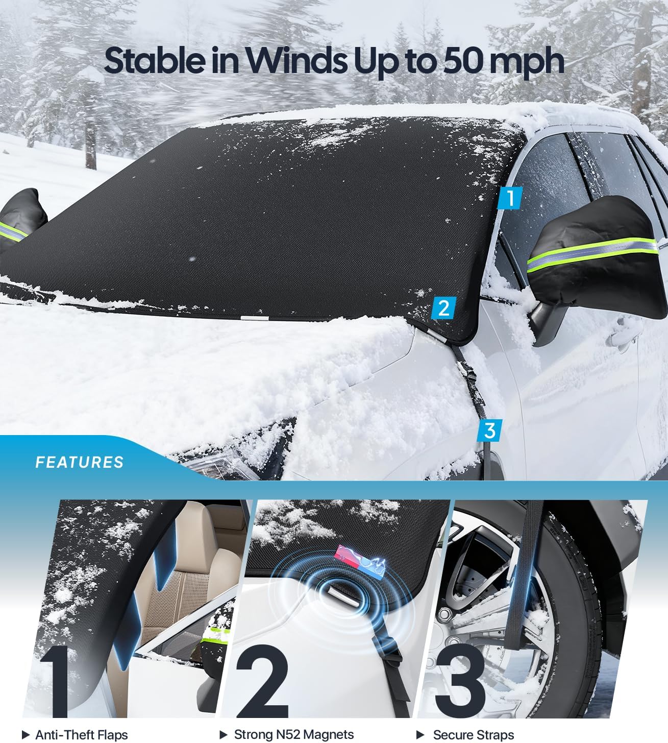 2026 Upgrade Windshield Snow Cover for Ice & Snow - 600D Heavy Magnetic Anti-Hail Protector, Fits Large SUVs & Trucks