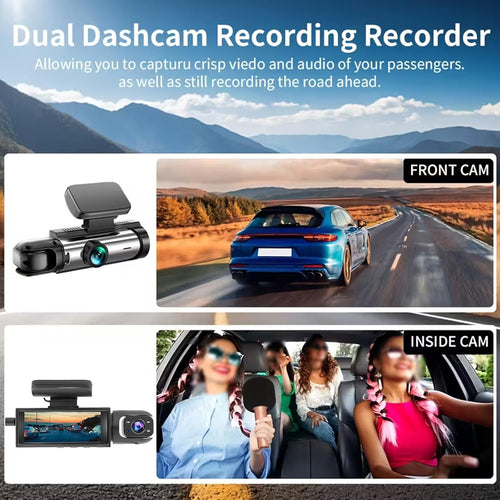 1080P Dual Dash Cam with IR Night Vision, Loop Recording, 150° Wide Angle, 3.16" IPS Screen