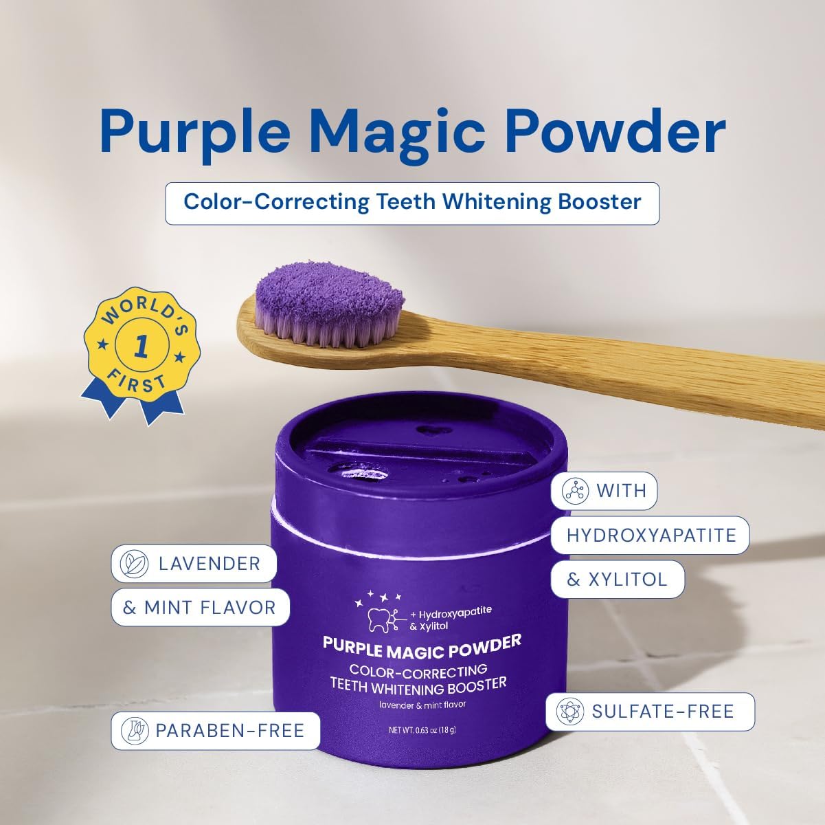 Purple Magic Teeth Whitening Powder with Hydroxyapatite - Instant Stain Removal & Enamel Care - 18g