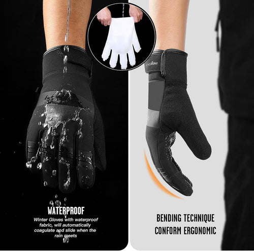 100% Waterproof Winter Gloves with Touchscreen Fingers, Anti-Slip Palm for Running, Cycling, Driving