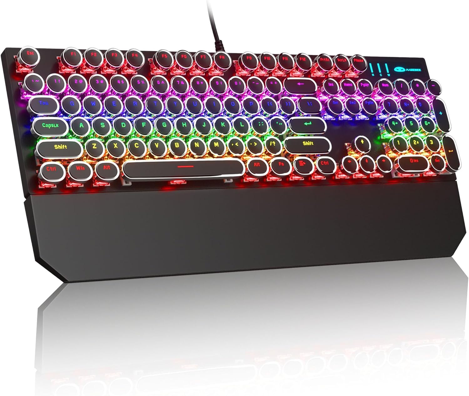 Retro Typewriter Mechanical Gaming Keyboard with RGB Backlit and Magnetic Wrist Rest