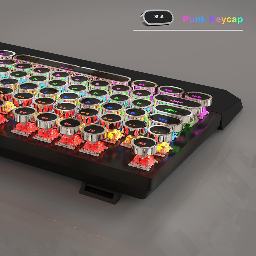 Retro Typewriter Mechanical Gaming Keyboard with RGB Backlit and Magnetic Wrist Rest