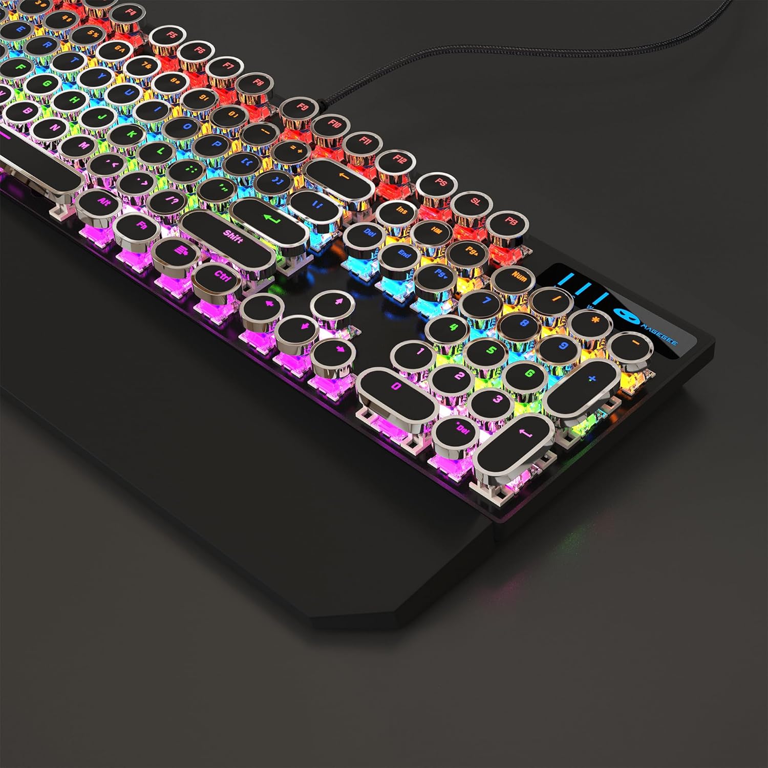 Retro Typewriter Mechanical Gaming Keyboard with RGB Backlit and Magnetic Wrist Rest