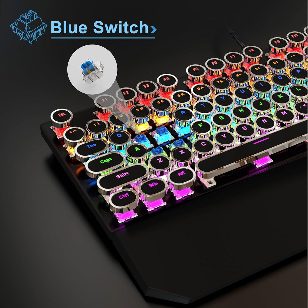 Retro Typewriter Mechanical Gaming Keyboard with RGB Backlit and Magnetic Wrist Rest