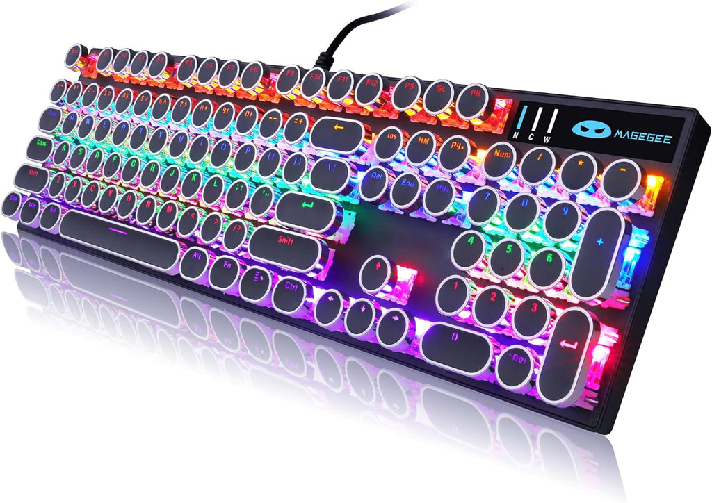 Typewriter Style Mechanical Gaming Keyboard with RGB Backlight, Blue Switches, Round Keycaps