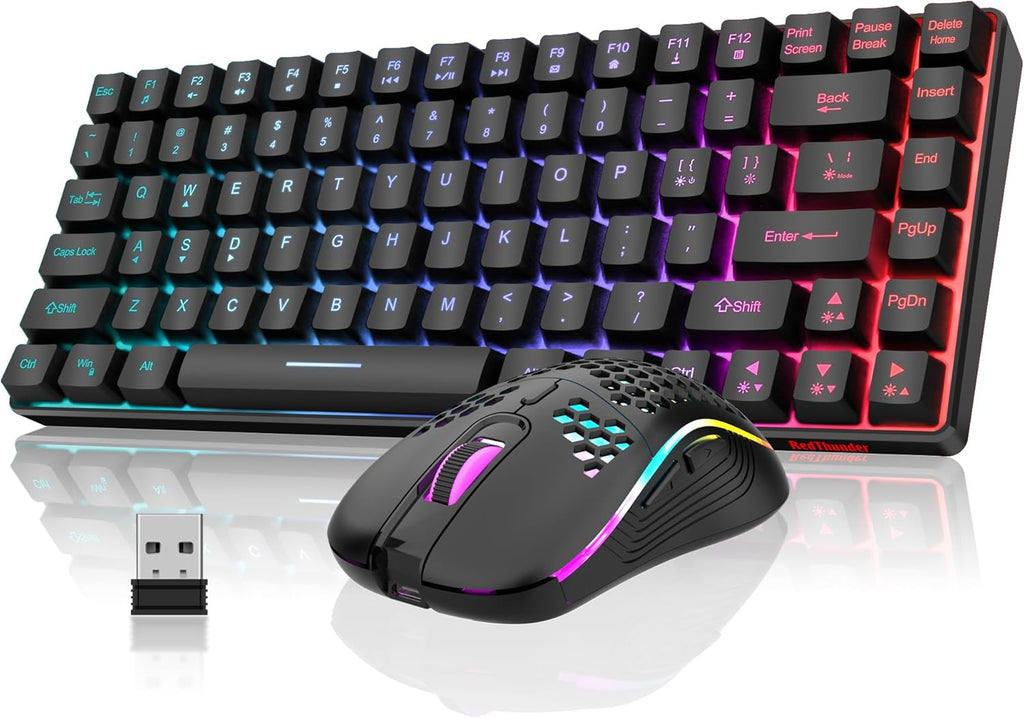 Wireless Gaming Keyboard & Mouse Combo, Rainbow Backlit Rechargeable 75% Compact Layout