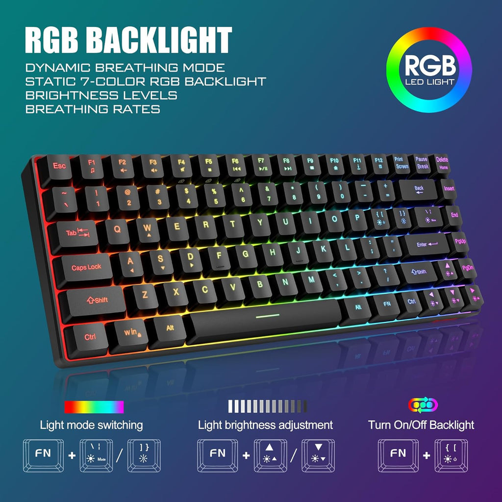 Wireless Gaming Keyboard & Mouse Combo, Rainbow Backlit Rechargeable 75% Compact Layout