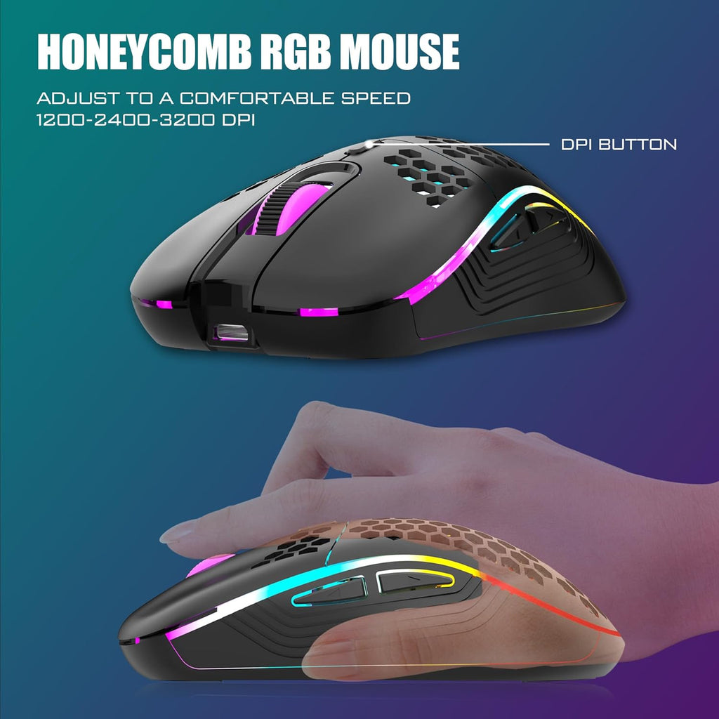 Wireless Gaming Keyboard & Mouse Combo, Rainbow Backlit Rechargeable 75% Compact Layout