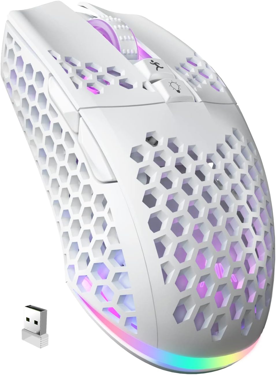 White Wireless Gaming Mouse, Tri-Mode BT5.1/Type-C/2.4G, 7 Programmable Buttons, RGB Light