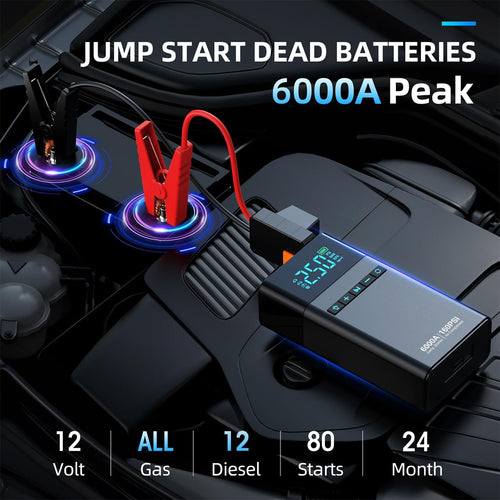 10-in-1 Portable Car Battery Jump Starter with Air Compressor, 6000A 160PSI Power Pack