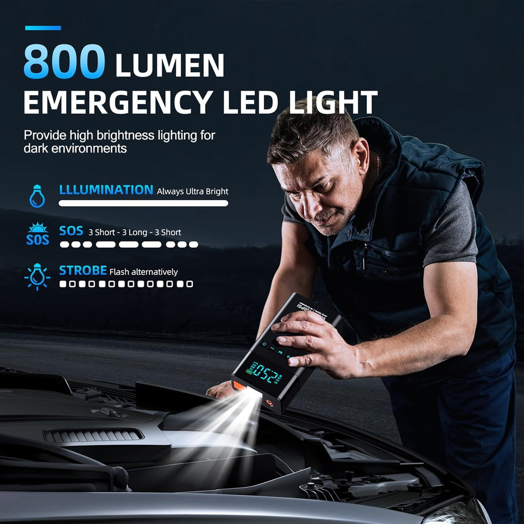 10-in-1 Portable Car Battery Jump Starter with Air Compressor, 6000A 160PSI Power Pack