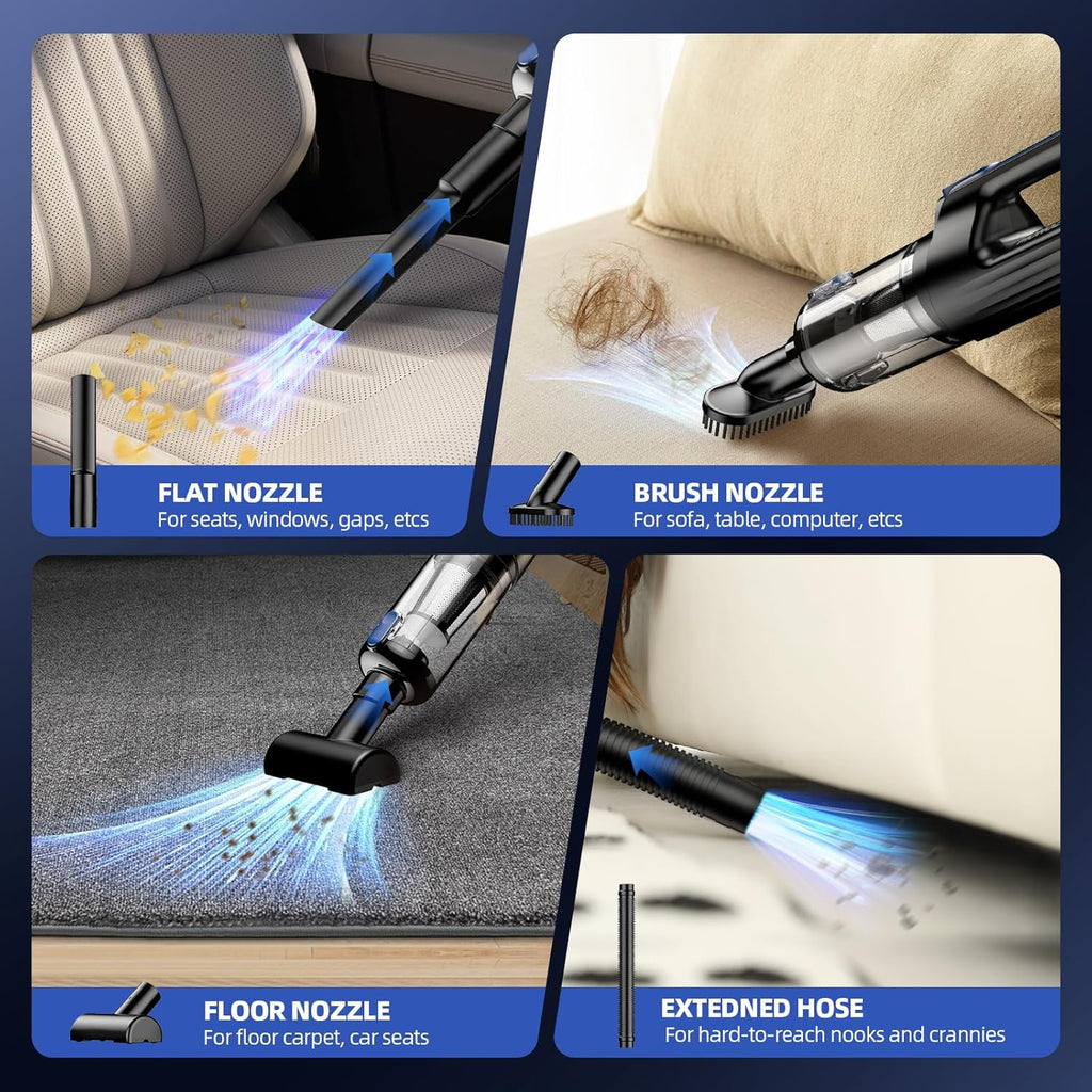 18000Pa Cordless 2-in-1 Car Vacuum & Air Duster, 130W Brushless Motor, 7800mAh Battery, LED Light, Multi-Nozzles