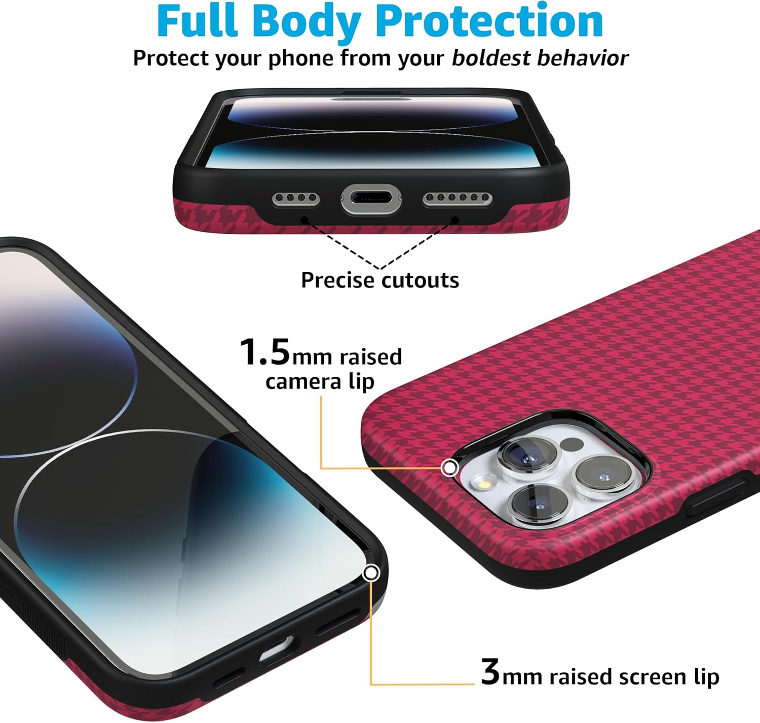 Red Houndstooth iPhone Case | Military-Grade Protection | MagSafe Compatible