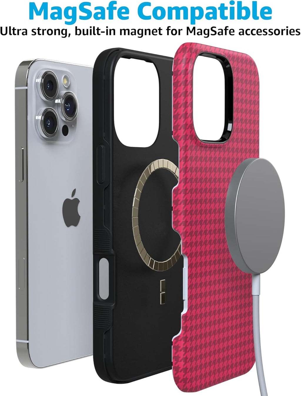 Red Houndstooth iPhone Case | Military-Grade Protection | MagSafe Compatible