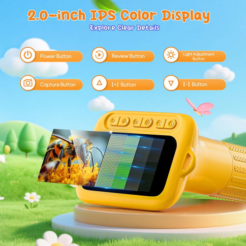 1000X Handheld Digital Microscope for Kids with 4K Screen & 12 Slides