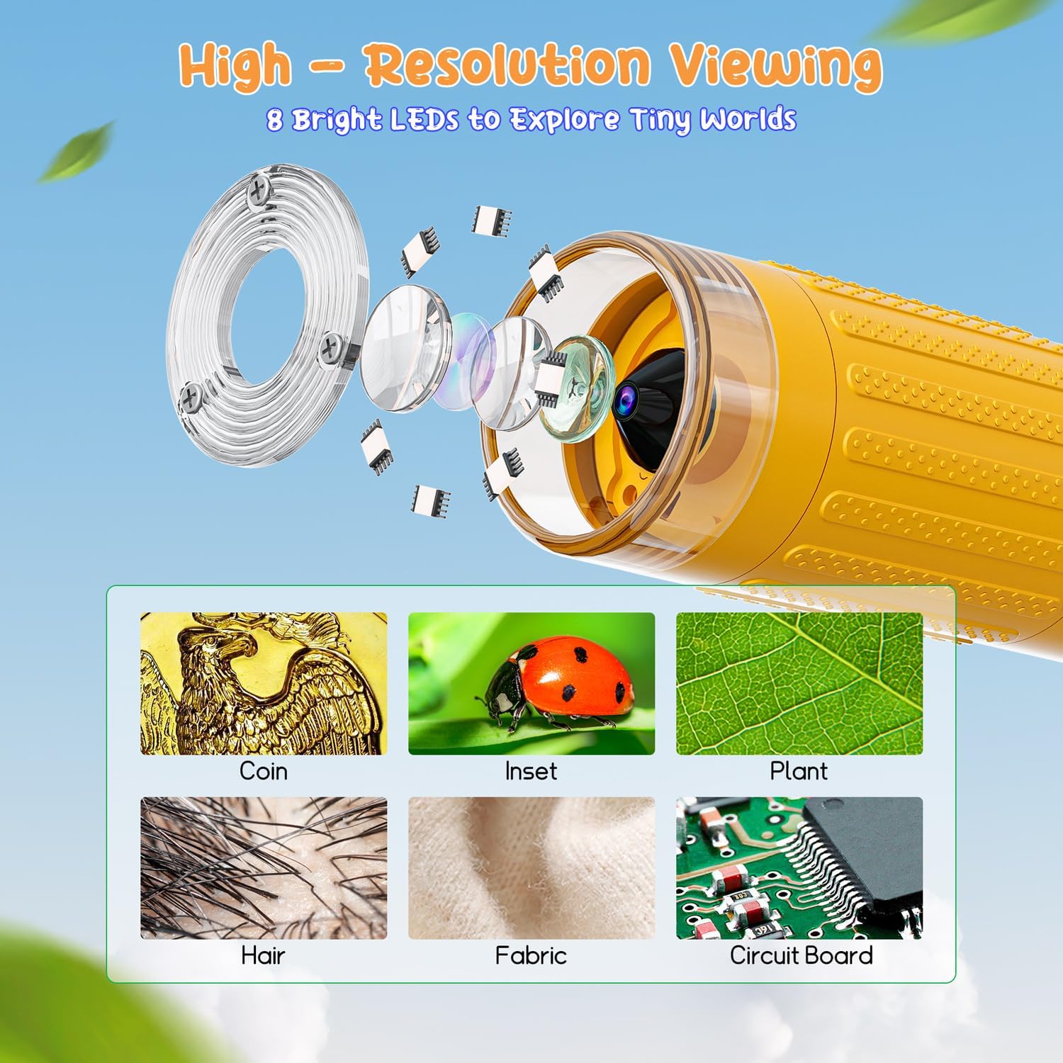 1000X Handheld Digital Microscope for Kids with 4K Screen & 12 Slides