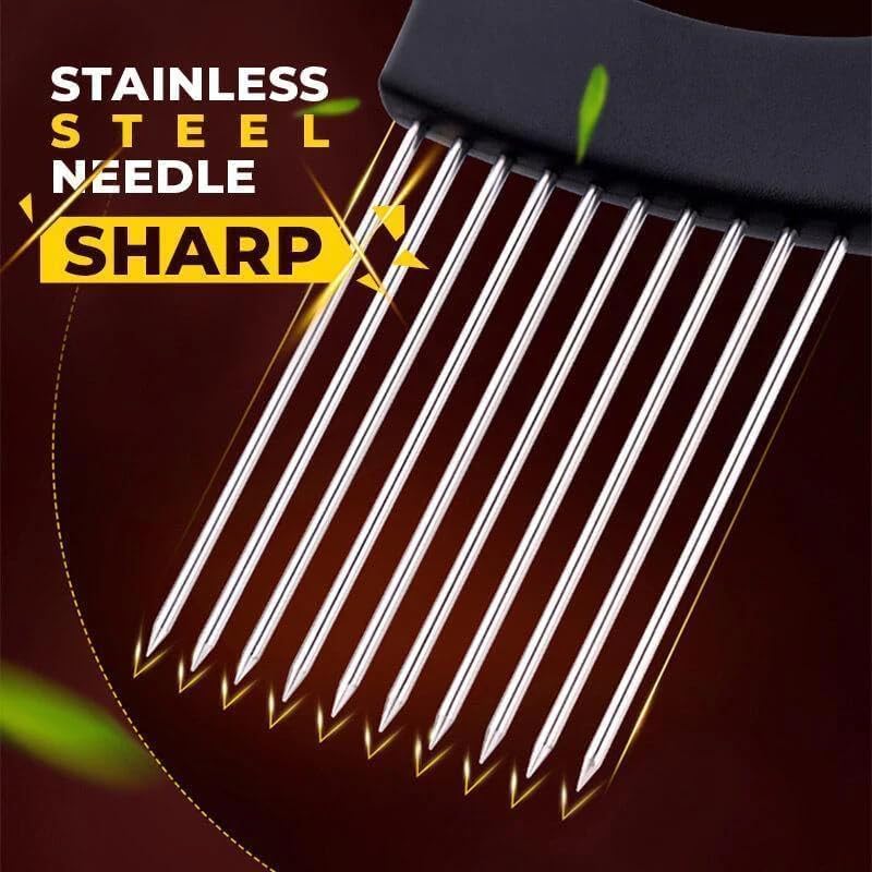 Stainless Steel Onion Slice Holder and Vegetable Slicer for Safe Even Cutting