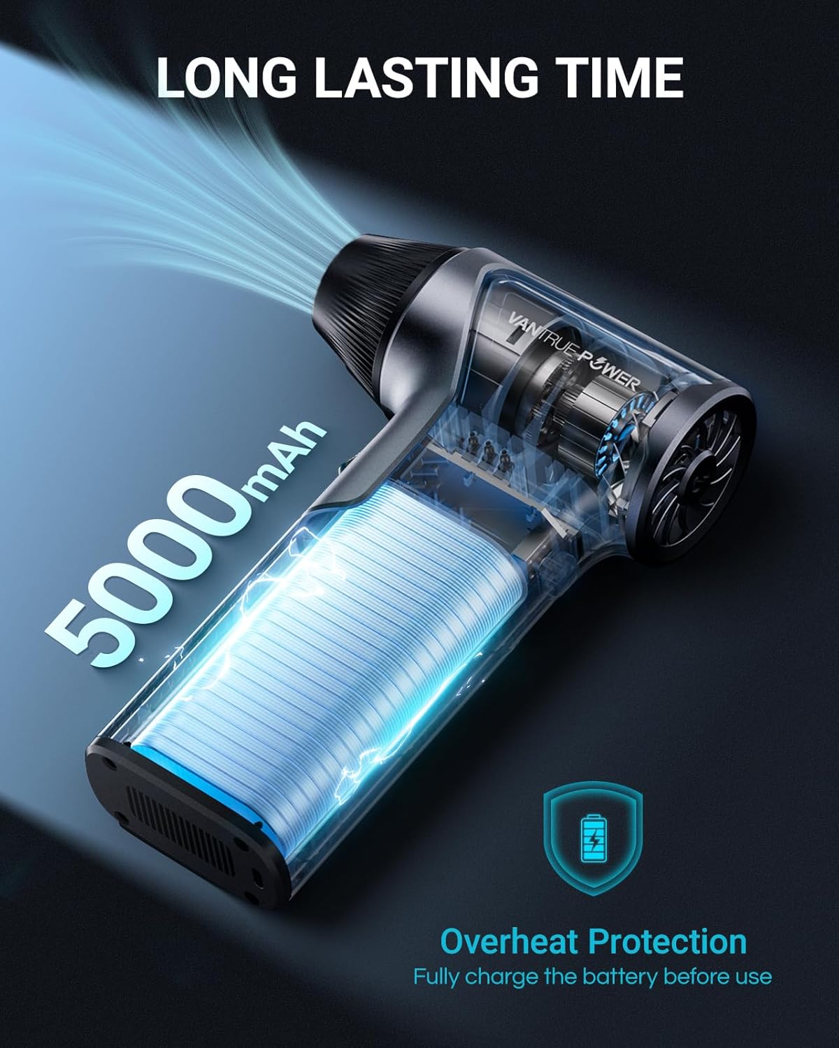 110000RPM Electric Air Duster with 3-Speed Adjustable & Fast Charge, 6 Multi-Purpose Attachments