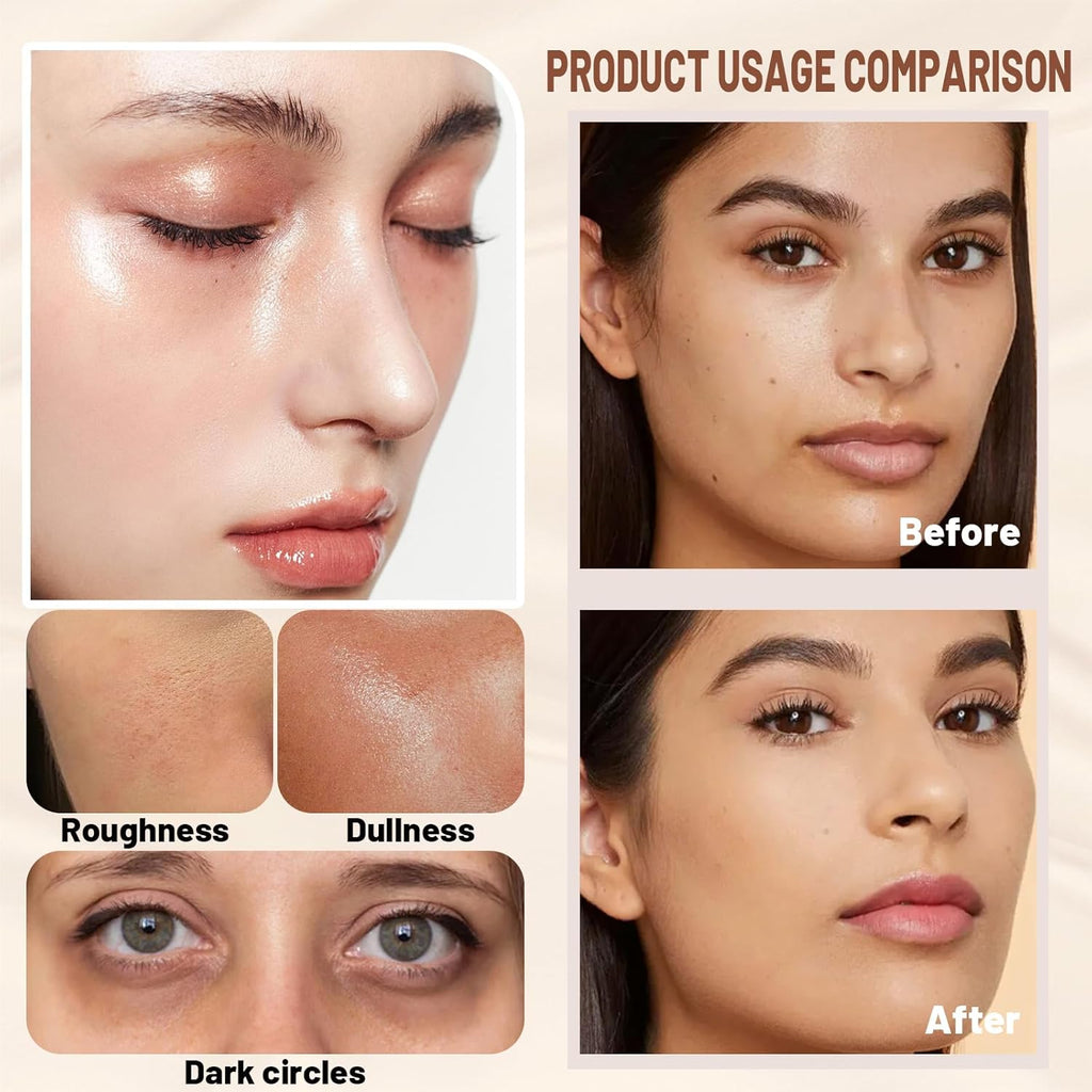 Korean Foundation Stick with Brush, 2-in-1 Waterproof Longwear Concealer, Natural Finish (#3 Warm Skin Color)