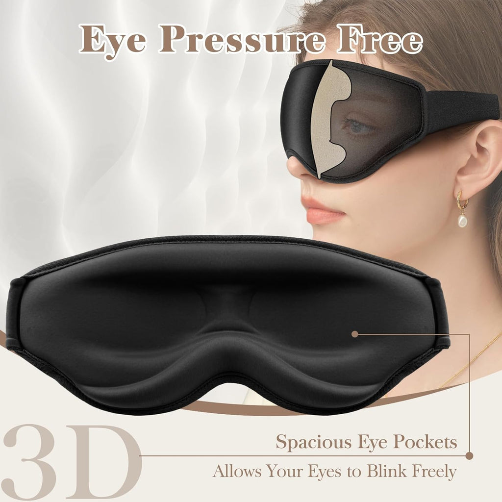 3D Contour Sleep Mask for Men & Women - 100% Pressure-Free & Light Blocking Eye Mask with Adjustable Strap for Side Sleepers