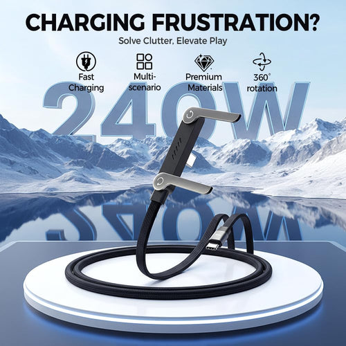 240W USB-C to USB-C Fast Charging Cable with Built-in 360° Rotating Phone Stand