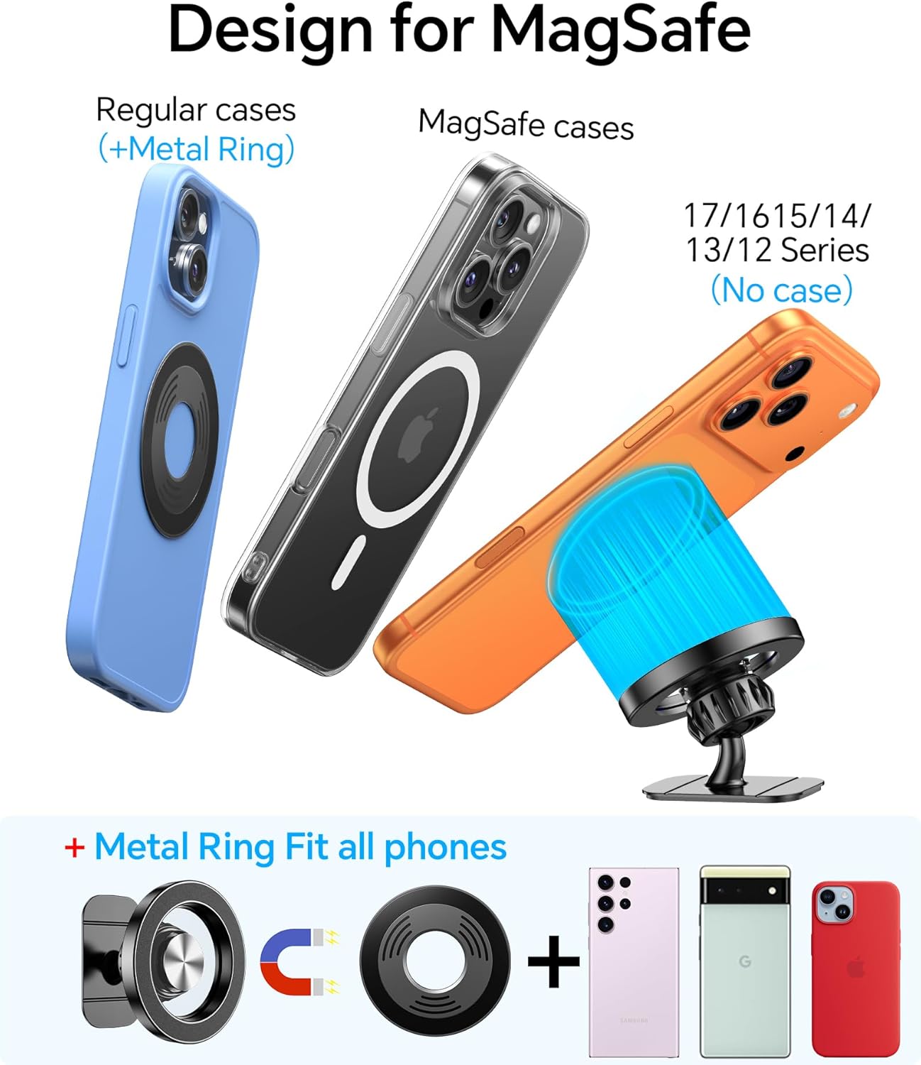 20-Strong Magnet MagSafe Car Mount for iPhone & Android | Dashboard Holder with Super Adhesive