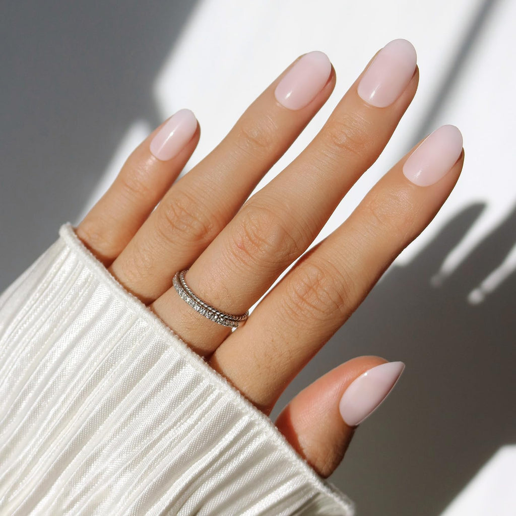 Short Round Press-On Nails - Milky Pink Blush | Salon-Quality & Reusable Fake Nails Kit with 12 Sizes