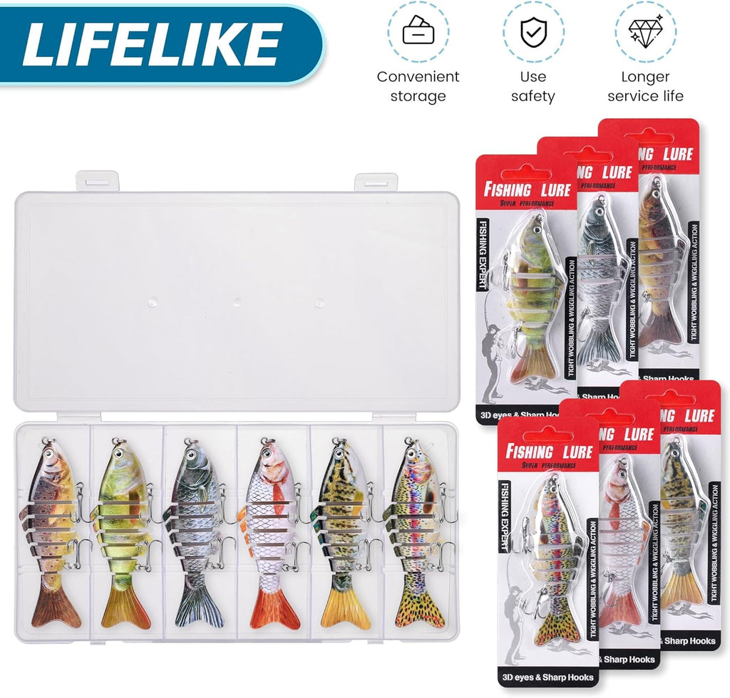 6PCS Multi-Jointed Slow Sinking Swimbaits for Bass Trout Freshwater Saltwater Fishing Lures