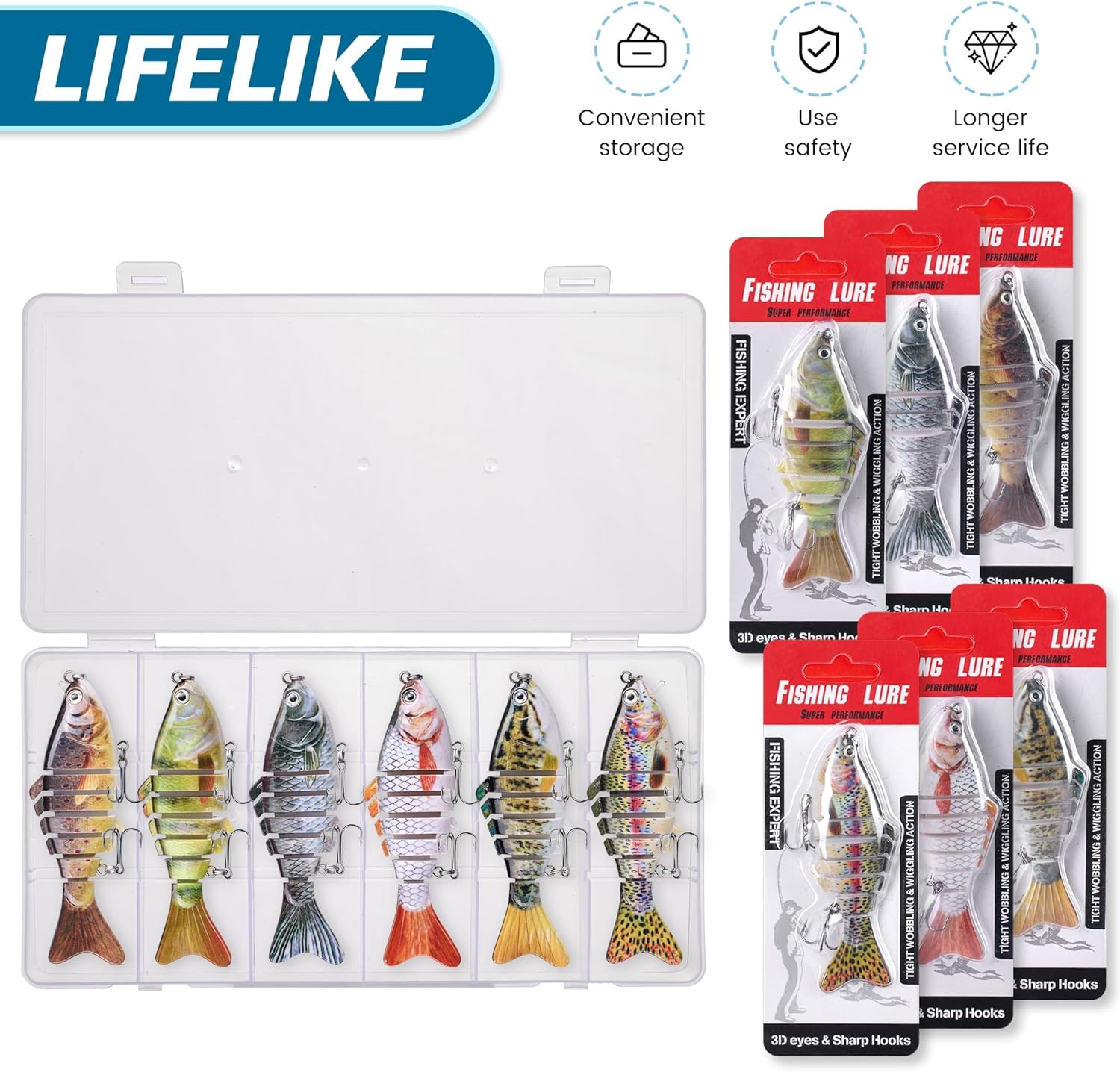 6PCS Multi-Jointed Slow Sinking Swimbaits for Bass Trout Freshwater Saltwater Fishing Lures