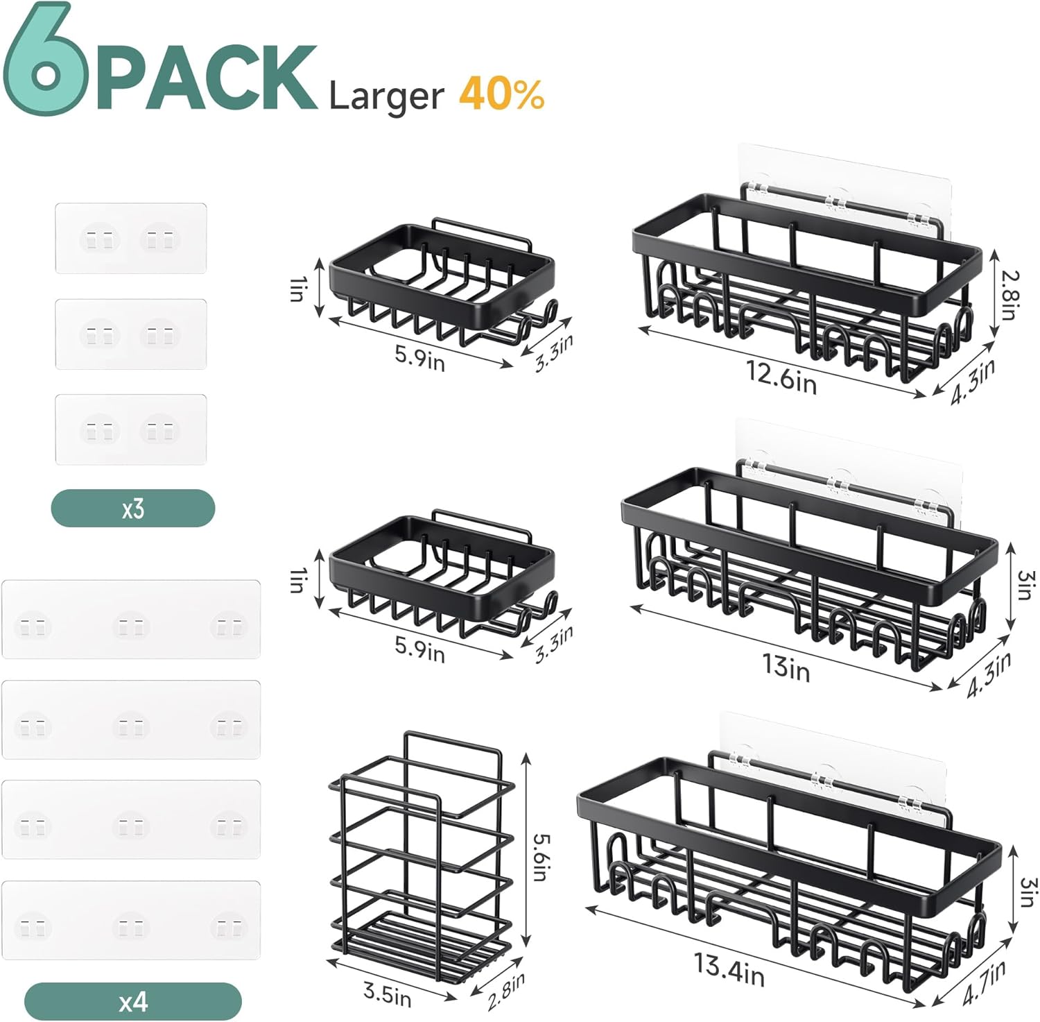 6-Pack Adhesive Shower Caddy Set - Rustproof Stainless Steel Bathroom Organizer & Storage