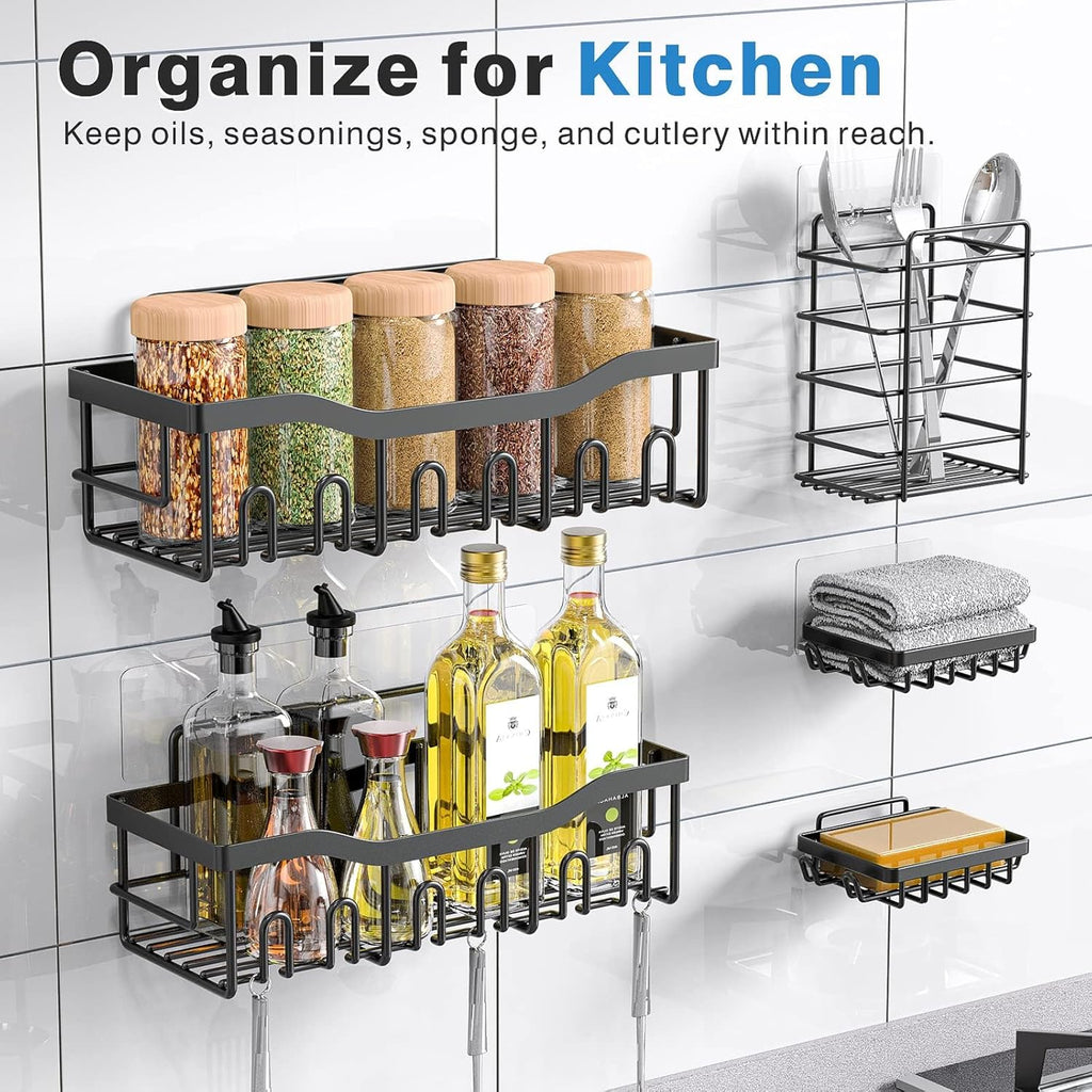 5-Pack Adhesive Shower Caddy, Rustproof Stainless Steel Bathroom Organizer with Large Capacity