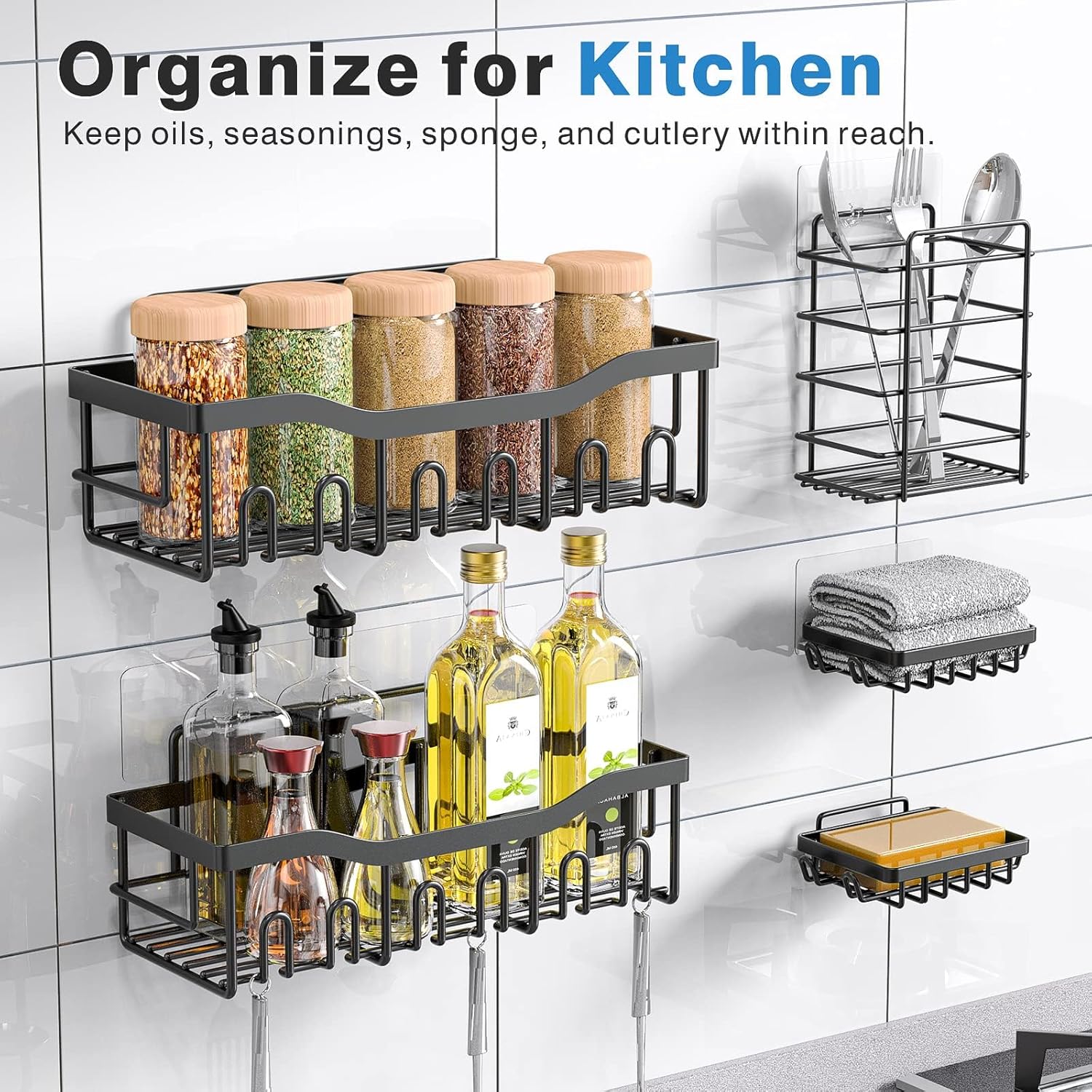5-Pack Adhesive Shower Caddy, Rustproof Stainless Steel Bathroom Organizer with Large Capacity