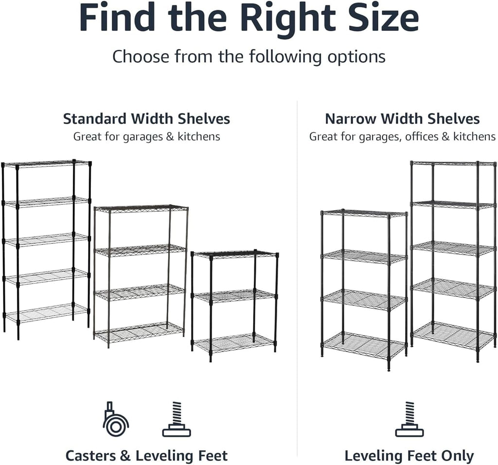 5-Shelf Adjustable Heavy Duty Steel Wire Rack Storage Shelving Organizer, 36" x 14" x 72", Black