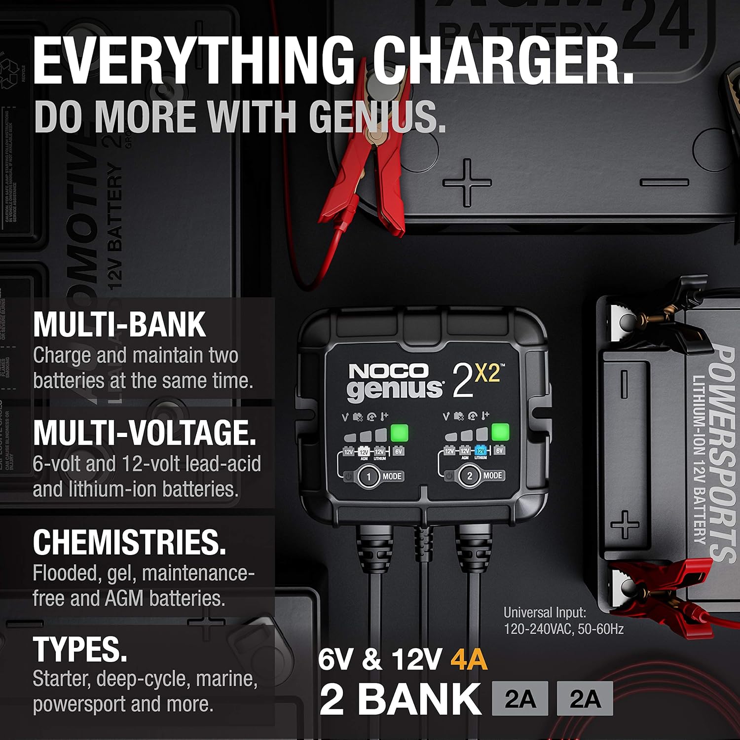 2-Bank Smart Battery Charger, 4A 6V/12V Automatic Maintainer & Desulfator for Lead-Acid & Lithium