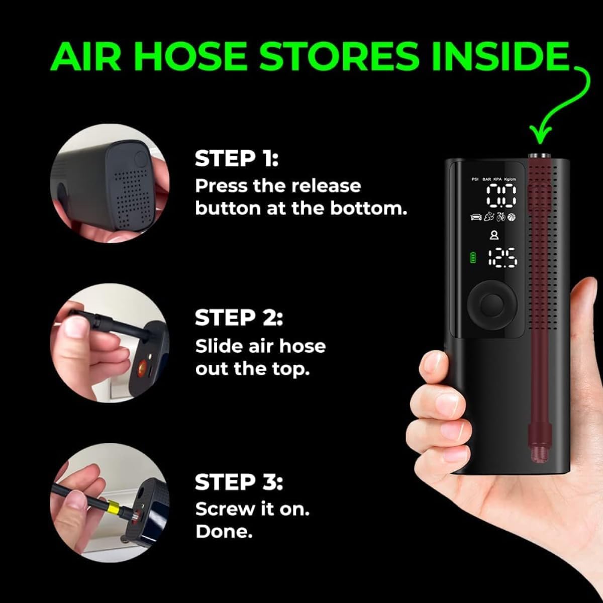 Portable Tire Inflator with Digital Gauge & Auto Shut-Off | Cordless Air Compressor for Cars, Bikes, Balls