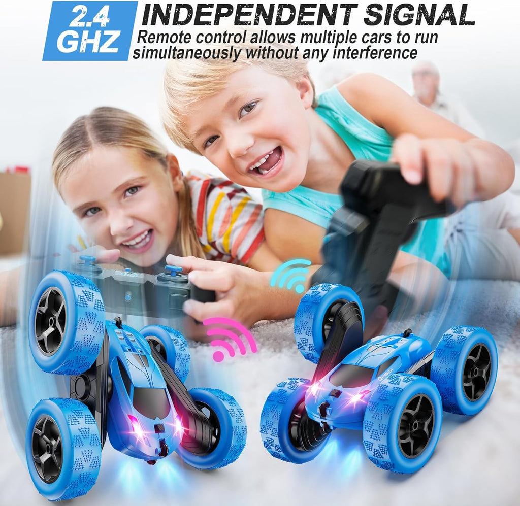4WD Stunt RC Car with 360° Flips & LED Lights | 2.4GHz Remote | USB-C Modular Batteries | Gift for Kids 6-12