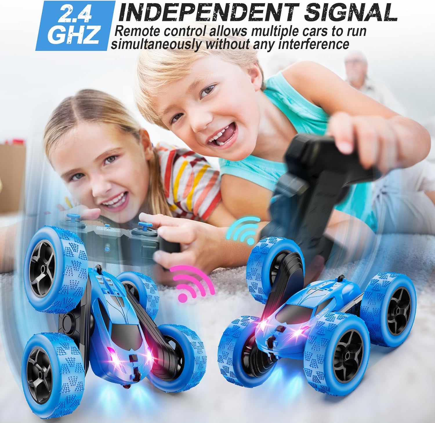 4WD Stunt RC Car with 360° Flips & LED Lights | 2.4GHz Remote | USB-C Modular Batteries | Gift for Kids 6-12