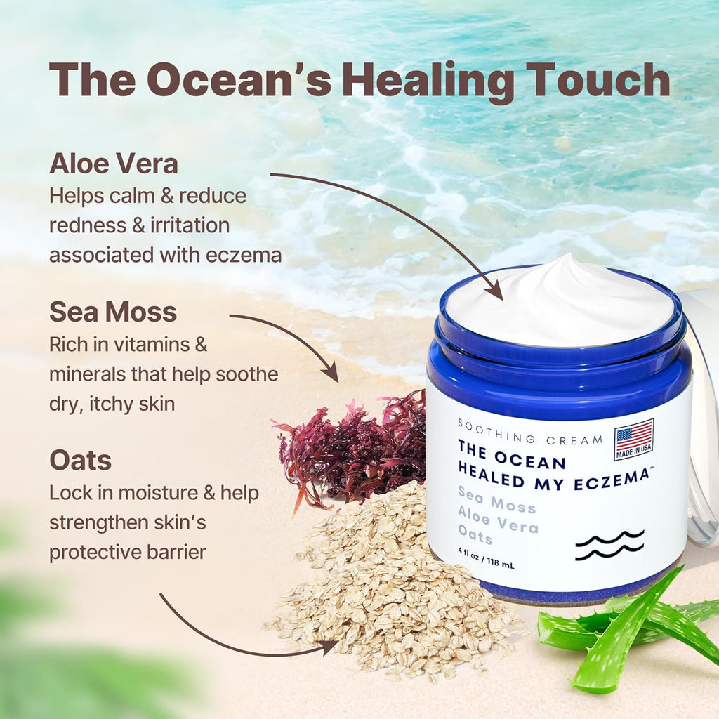 Natural Eczema & Psoriasis Cream with Sea Moss & Colloidal Oatmeal for Itch Relief (4oz)