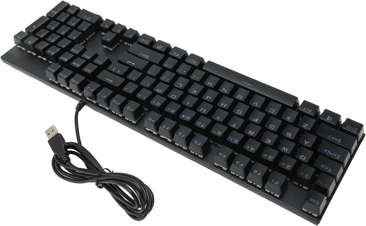 104-Key Blue Switch RGB Mechanical Keyboard with 28 Backlight Modes & Ergonomic Design