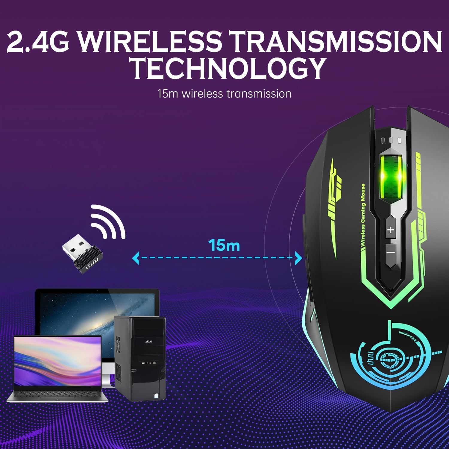 Aesthetic Wireless Mouse with Customizable Covers & LED Mood Lighting - Rechargeable Ergonomic Design, 1200 DPI