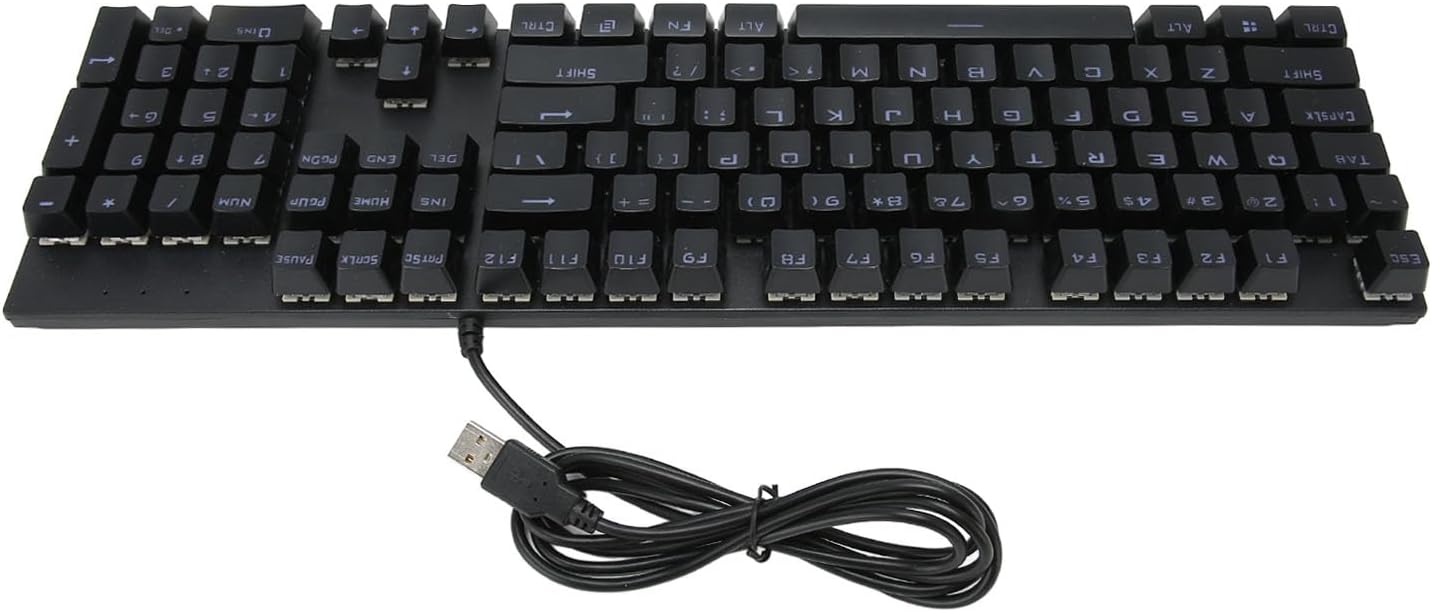 104-Key Blue Switch RGB Mechanical Keyboard with 28 Backlight Modes & Ergonomic Design