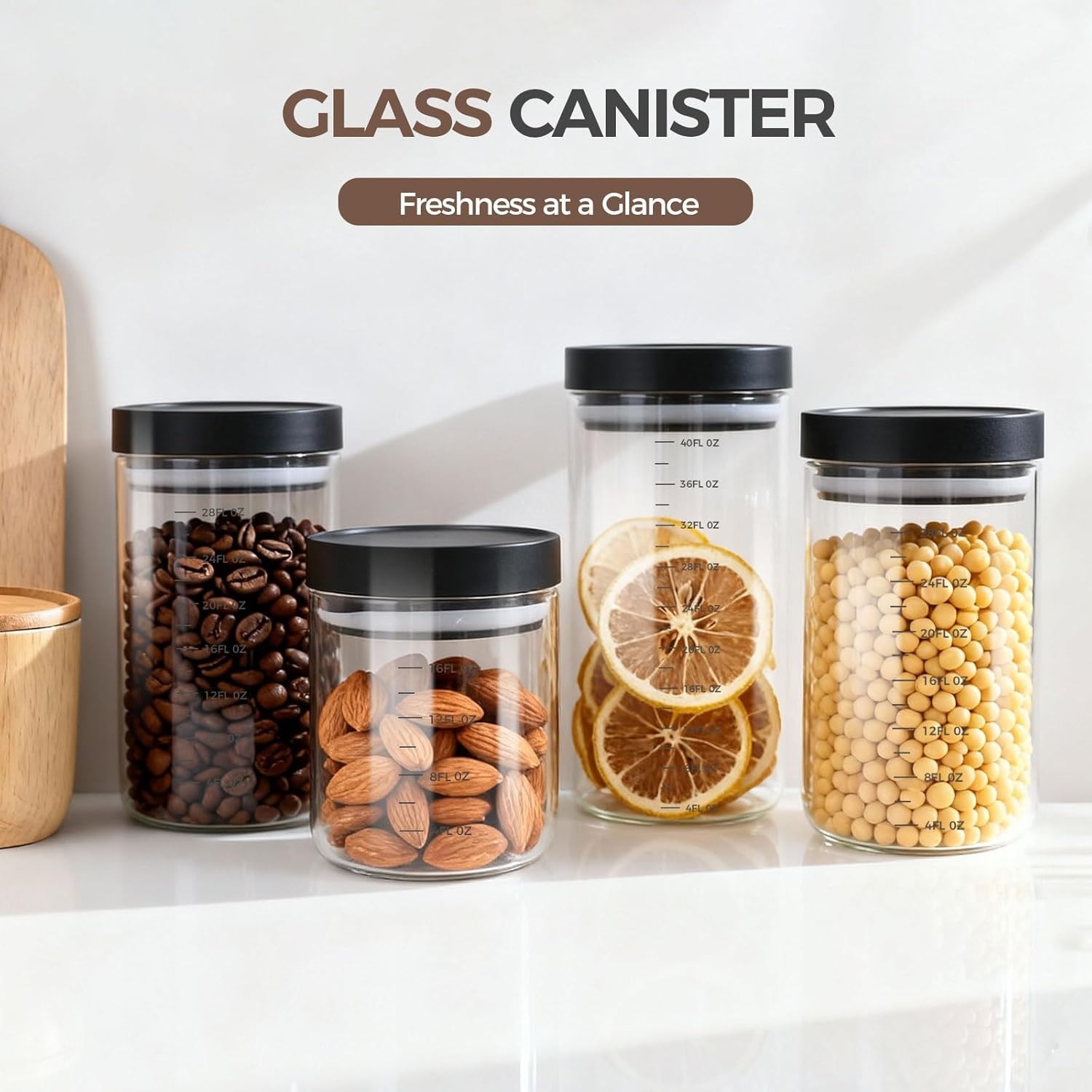 Set of 6 Airtight Glass Storage Canisters with Press-Seal Lids - 3mm Thick Borosilicate Jars for Pantry