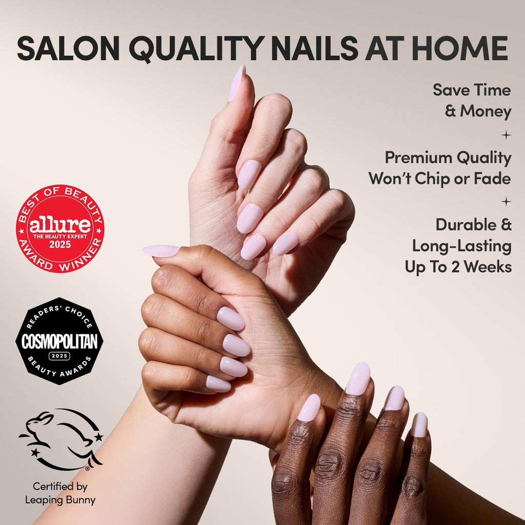 Short Round Press-On Nails - Milky Pink Blush | Salon-Quality & Reusable Fake Nails Kit with 12 Sizes