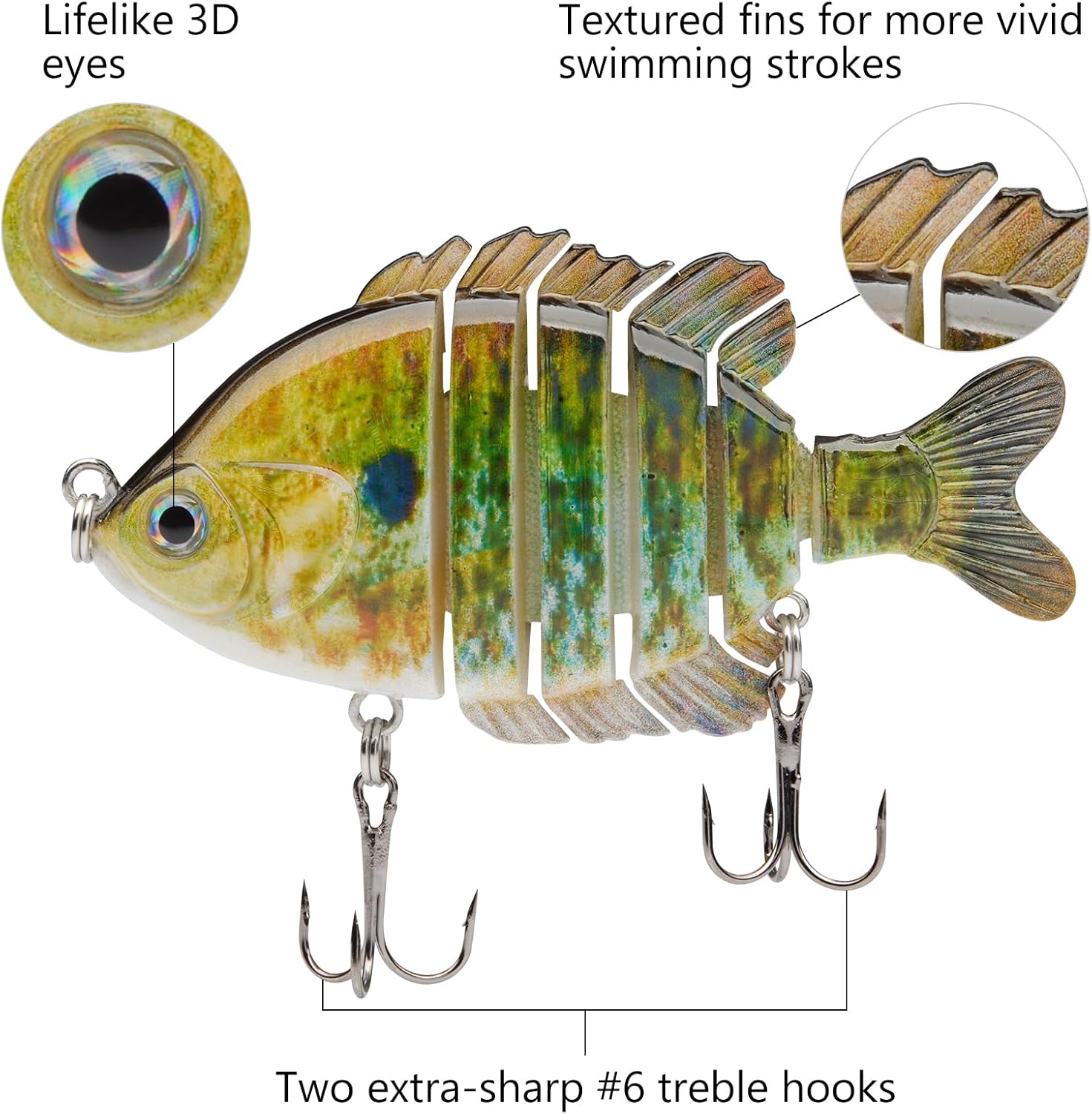 Multi-Jointed Panfish Bluegill Swimbait - 6-Segment Life-Like Bass Fishing Lure