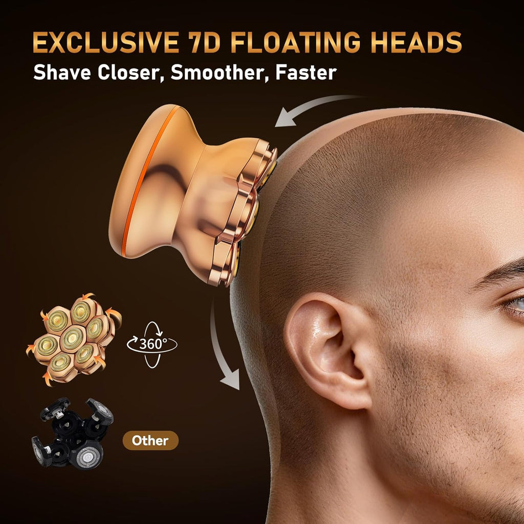 7D Electric Head Shaver for Bald Men - Cordless Waterproof Razor with Titanium Blades & Magnetic Head
