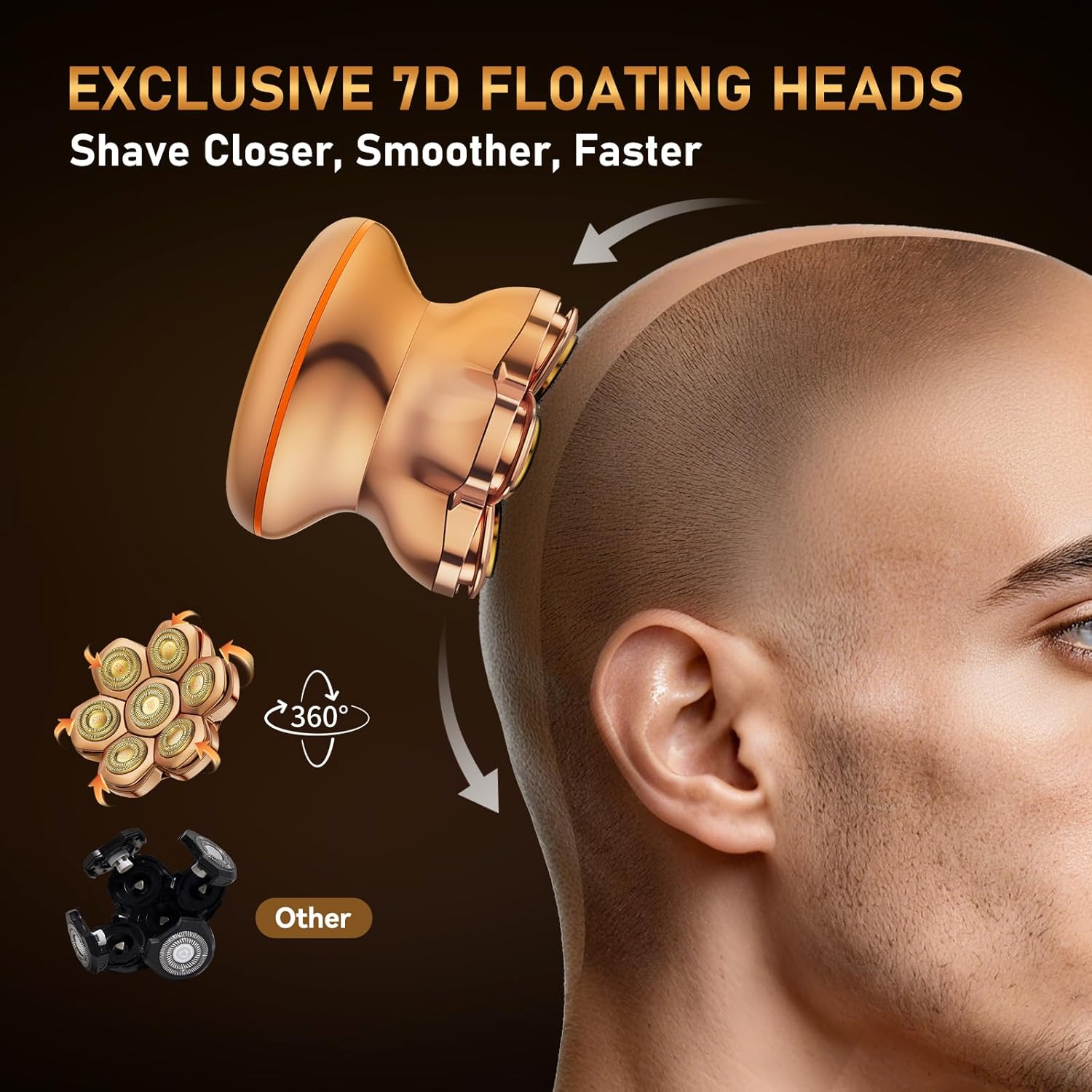 7D Electric Head Shaver for Bald Men - Cordless Waterproof Razor with Titanium Blades & Magnetic Head