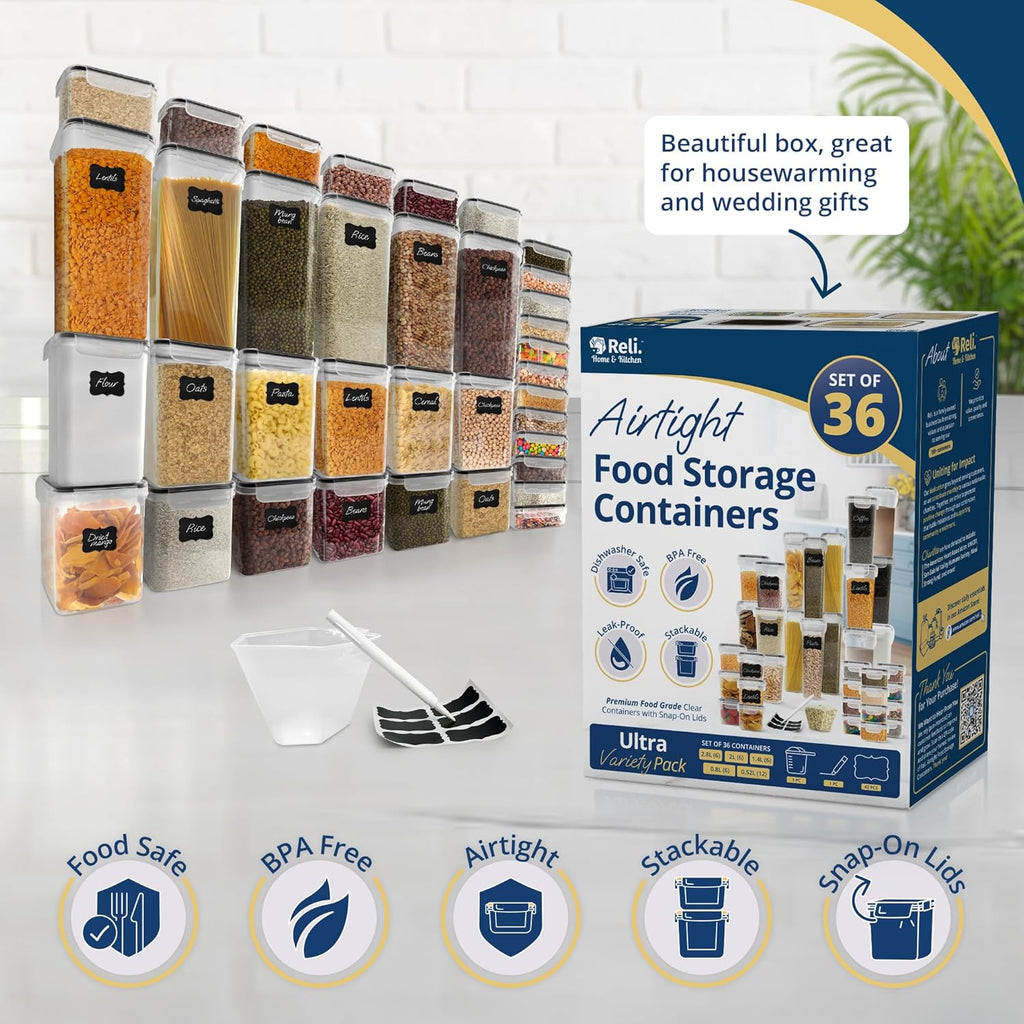 36-Piece Airtight Food Storage Containers with Lids - BPA-Free Plastic Pantry Organizers