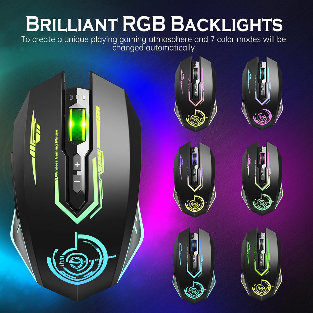 Aesthetic Wireless Mouse with Customizable Covers & LED Mood Lighting - Rechargeable Ergonomic Design, 1200 DPI